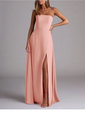 Azazie Strapless Pink Evening Gown with Side Slit